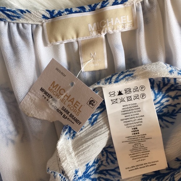 NWT MICHAEL Michael Kors Blue/White Coral Reef Print Maxi Dress - Picture 15 of 16